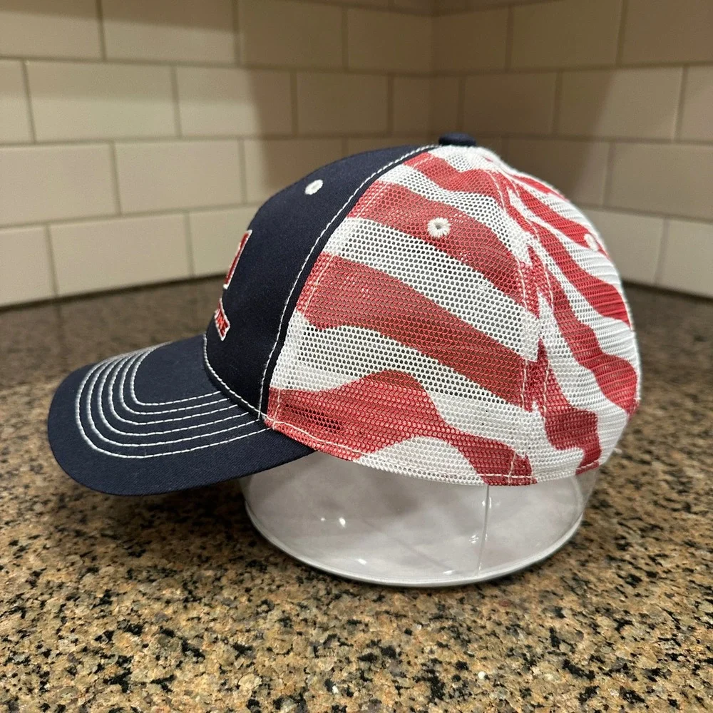 General Tire Trucker Hat Navy‎ Blue Red White USA Flag Mesh Snapback Cap